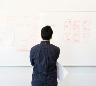 Man looking at whiteboard