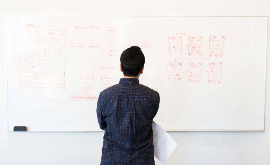 Man looking at whiteboard