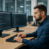 Man infront of two computer screens